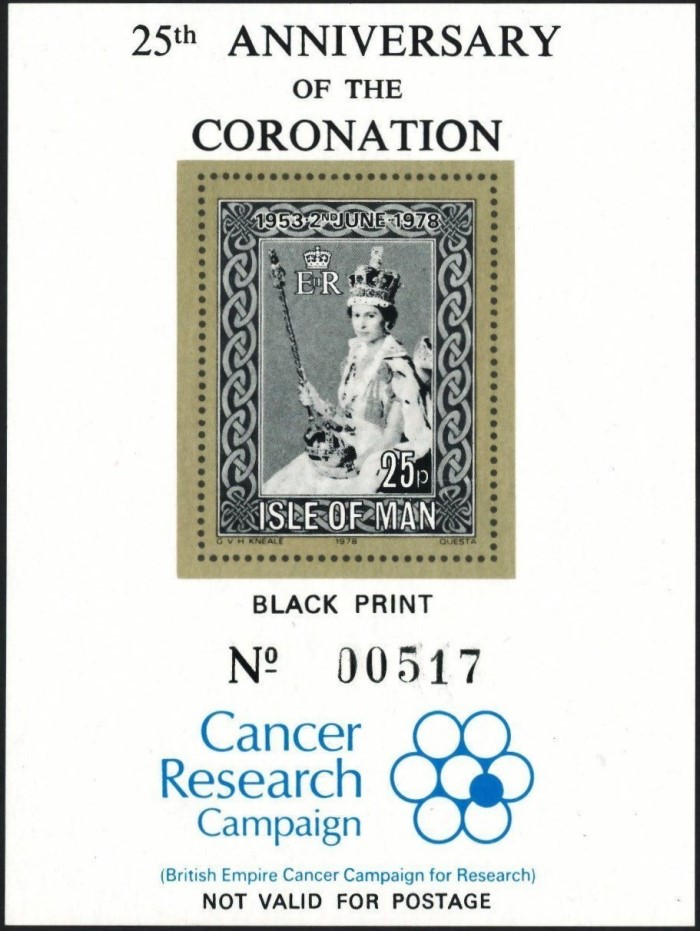 Isle of Man 1978 Coronation Black Print Souvenir Sheet