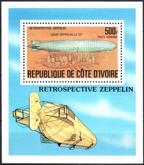 Ivory Coast 1977 History of the Zeppelin Souvenir Sheet