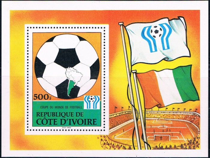 Ivory Coast 1978 11th World Cup Soccer Championship Souvenir Sheet