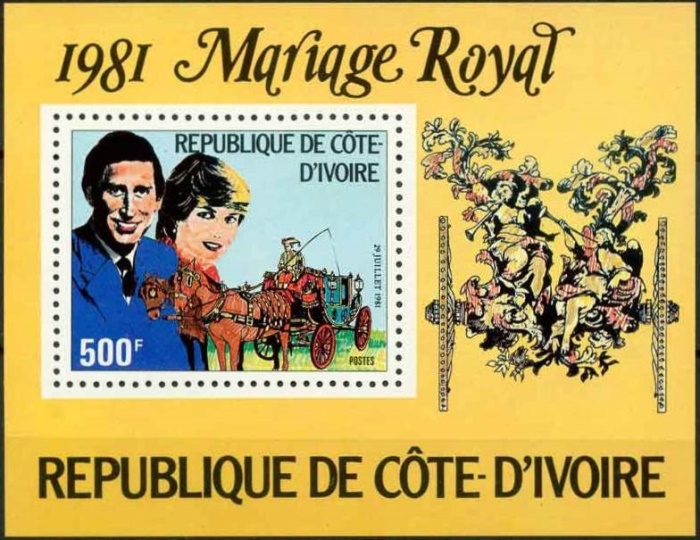 Ivory Coast 1981 Royal Wedding of Prince Charles and Lady Diana Souvenir Sheet perf 12.5
