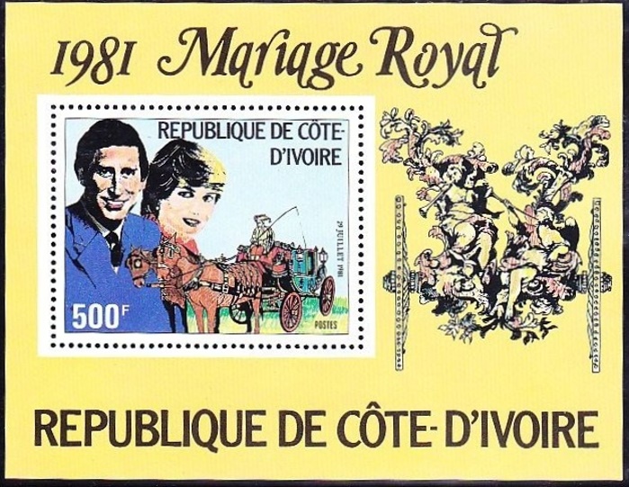 Ivory Coast 1981 Royal Wedding of Prince Charles and Lady Diana Souvenir Sheet perf 14.5