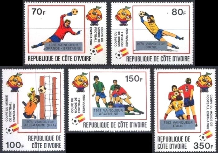 Ivory Coast 1982 World Cup Soccer Championship Winners Stamps