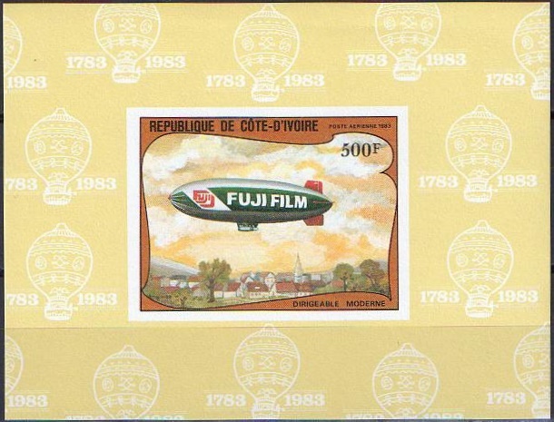 Ivory Coast 1983 Bicentenary of Manned Flight Zeppelin Deluxe Sheetlet