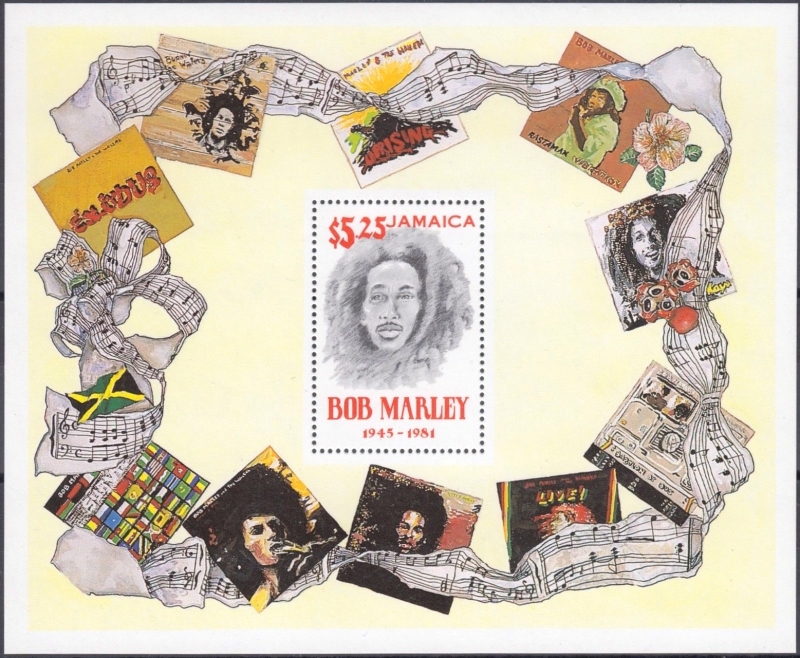 Jamaica 1981 Bob Marley Portraits and Songs Souvenir Sheet