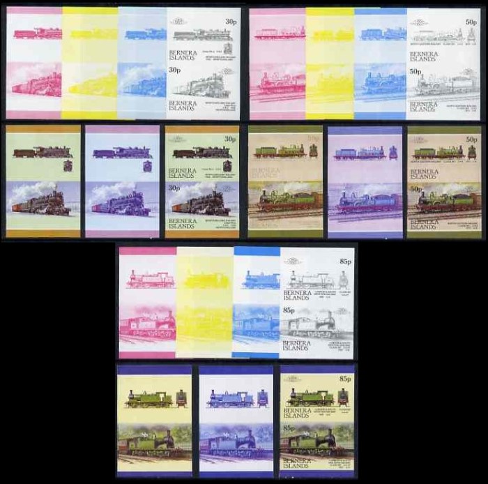 1984 Bernera Islands Leaders of the World, Locomotives (3rd series) Progressive Color Proof Stamps