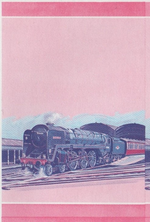 Nevis Locomotives (1st series) $1.00 Britannia Blue-Red Stage Progressive Color Proof Pair