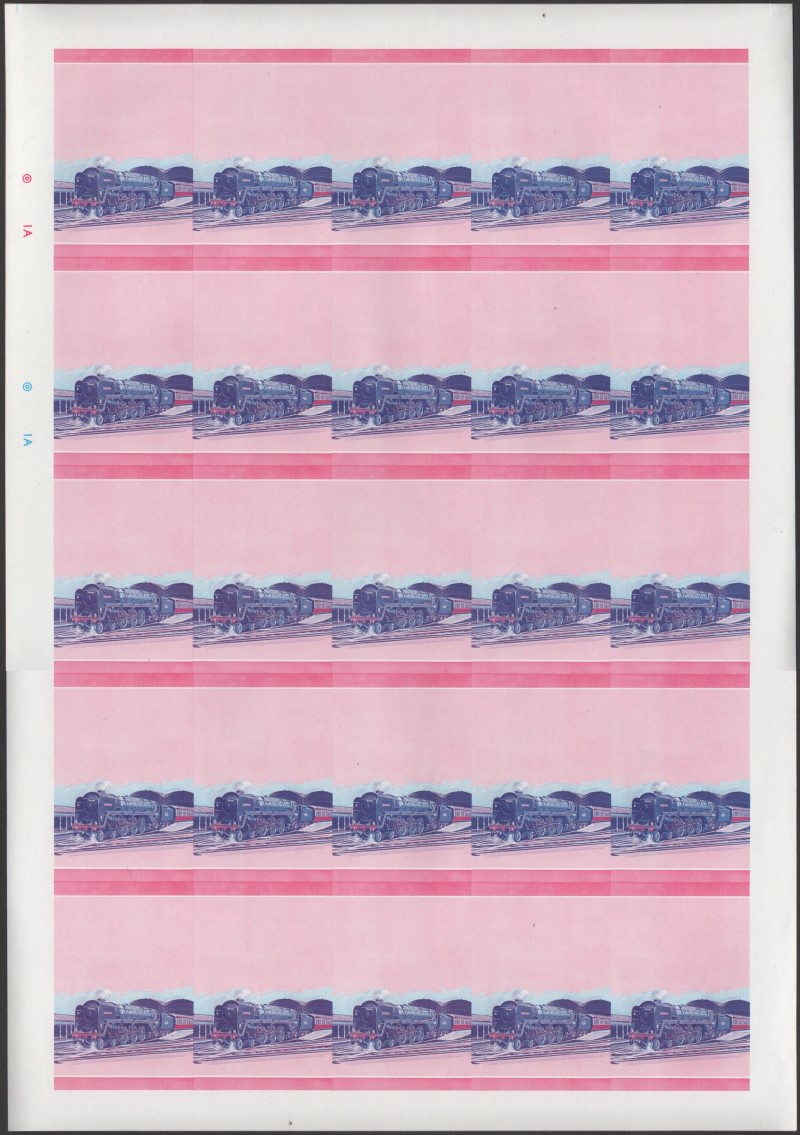 Nevis Locomotives (1st series) $1.00 Britannia Blue-Red Stage Progressive Color Proof Pane
