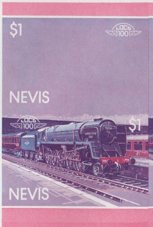 Nevis Locomotives (1st series) $1.00 Evening Star Blue-Red Stage Progressive Color Proof Pair