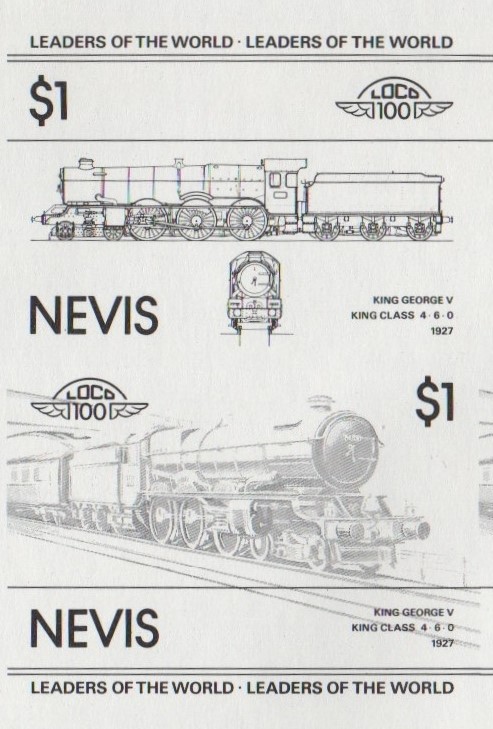 Nevis Locomotives (1st series) $1.00 King George V Black Stage Progressive Color Proof Pair