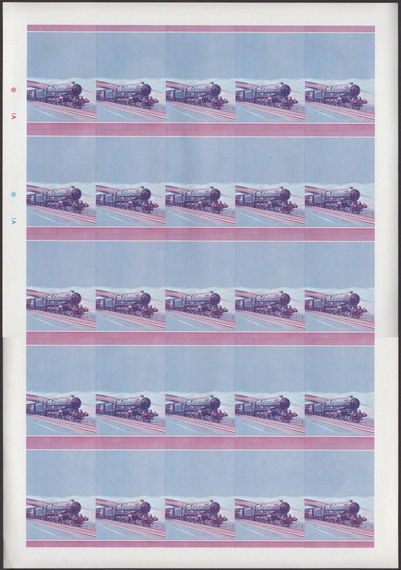 Nevis Locomotives (1st series) $1.00 King George V Blue-Red Stage Progressive Color Proof Pane