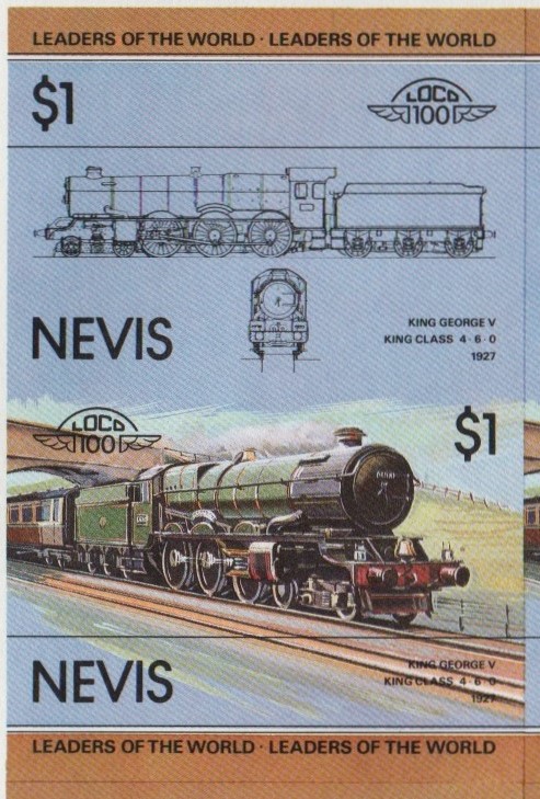 Nevis Locomotives (1st series) $1.00 1927 King George V King Class 4-6-0 Final Stage Progressive Color Proof Stamp Pair