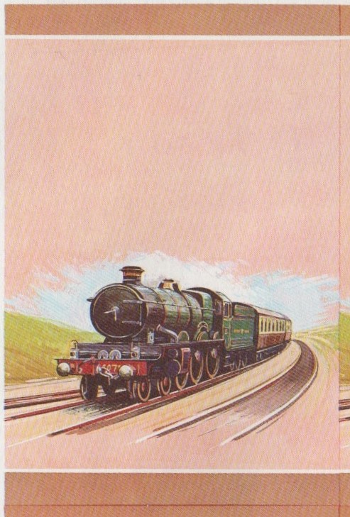 Nevis Locomotives (1st series) $1.00 1924 Pendennis Castle Castle Class 4-6-0 All Colors Stage Progressive Color Proof Stamp Pair