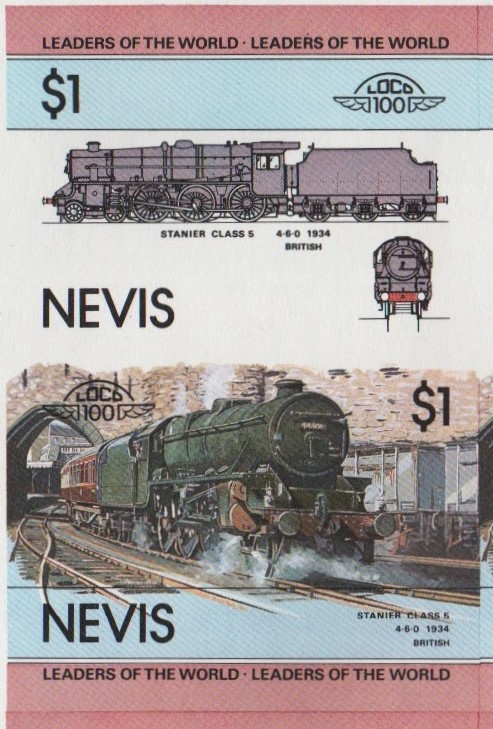 Nevis Locomotives (1st series) $1.00 1934 Stanier Class 5 4-6-0 Final Stage Progressive Color Proof Stamp Pair