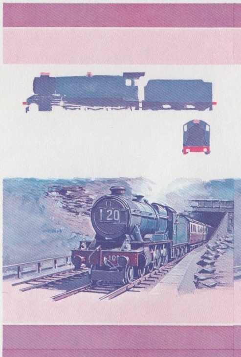 Nevis Locomotives (1st series) 55c County of Oxford Blue-Red Stage Progressive Color Proof Pair