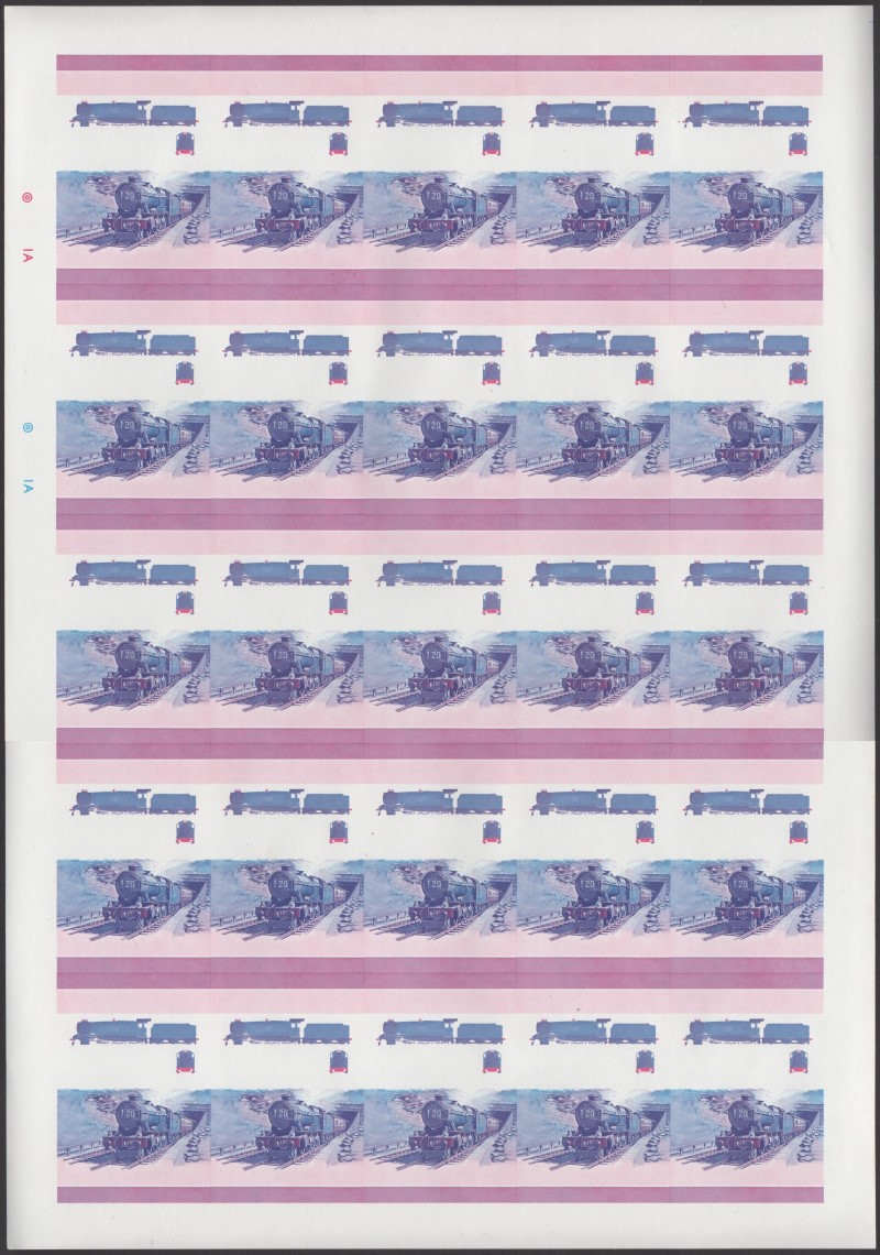 Nevis Locomotives (1st series) 55c County of Oxford Blue-Red Stage Progressive Color Proof Pane