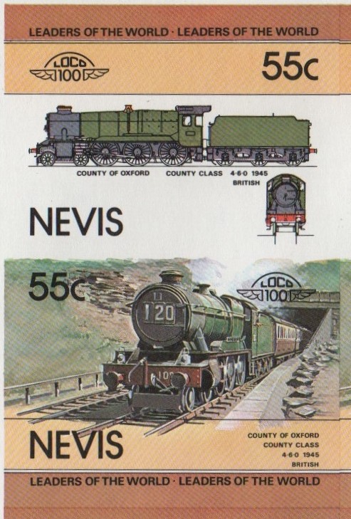 Nevis Locomotives (1st series) 55c 1945 County of Oxford County Class 4-6-0 Final Stage Progressive Color Proof Stamp Pair