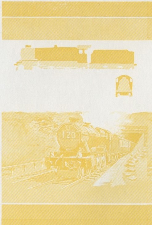 Nevis Locomotives (1st series) 55c County of Oxford Yellow Stage Progressive Color Proof Pair