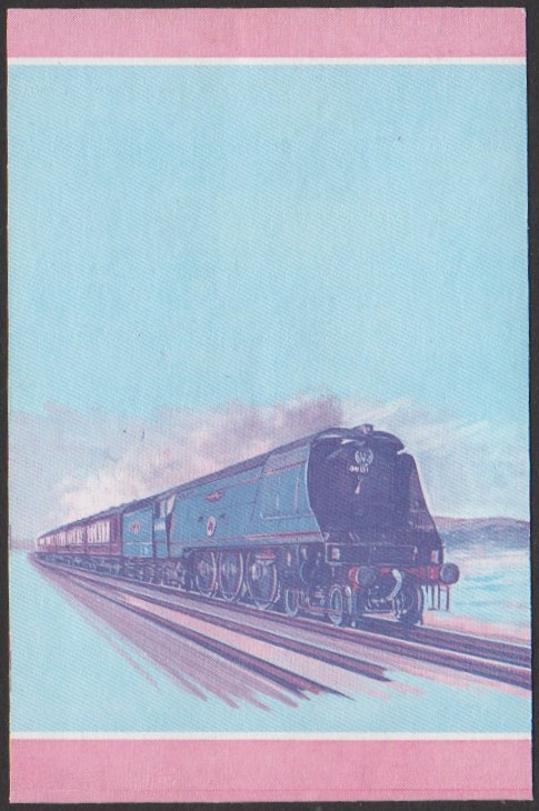 Nevis 1st Series $1.00 1946 Winston Churchill Battle of Britain Class 4-6-2 Locomotive Stamp Blue-Red Stage Color Proof
