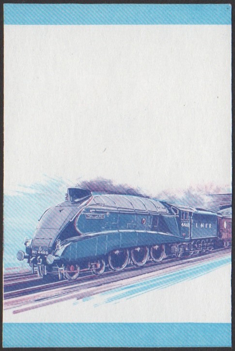 Nevis 1st Series $1.00 1938 Mallard A4 Class 4-6-2 Locomotive Stamp Blue-Red Stage Color Proof