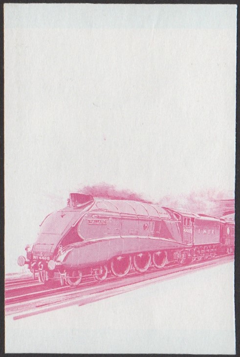 Nevis 1st Series $1.00 1938 Mallard A4 Class 4-6-2 Locomotive Stamp Red Stage Color Proof