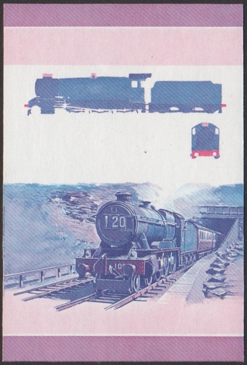 Nevis 1st Series 55c 1945 County of Oxford County Class 4-6-0 Locomotive Stamp Blue-Red Stage Color Proof