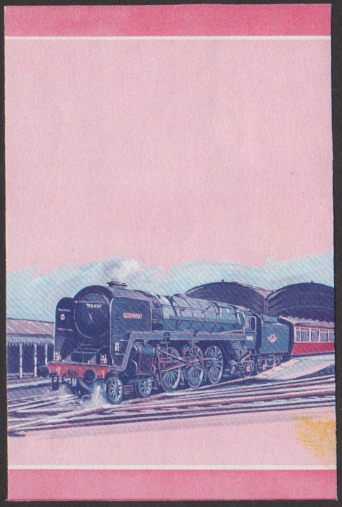Nevis 1st Series $1.00 1951 Britannia Britannia Class 4-6-2 Locomotive Stamp Blue-Red Stage Color Proof