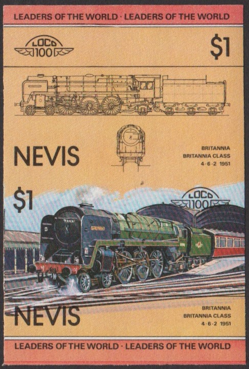Nevis 1st Series $1.00 1951 Britannia Britannia Class 4-6-2 locomotive Stamp Final Stage Color Proof