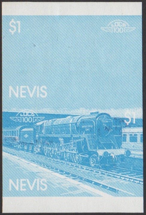 Nevis 1st Series $1.00 1960 Evening Star Class 9F 2-10-0 Locomotive Stamp Blue Stage Color Proof