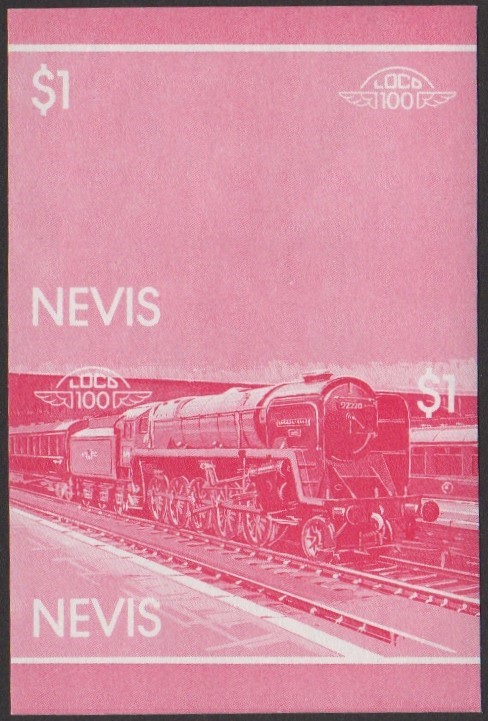 Nevis 1st Series $1.00 1960 Evening Star Class 9F 2-10-0 Locomotive Stamp Red Stage Color Proof