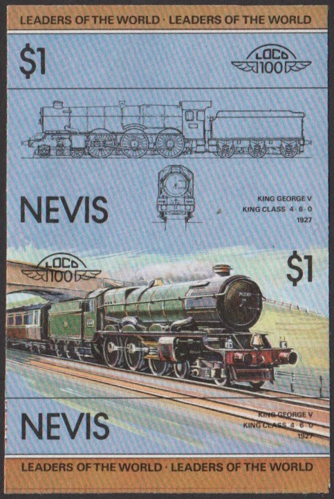 Nevis 1st Series $1.00 1927 King George V King Class 4-6-0 Locomotive Stamp Final Stage Color Proof