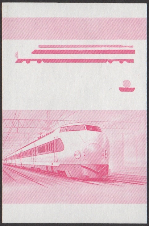 Nevis 2nd Series $2.50 1964 J.N.R. Shin-Kansen Locomotive Stamp Red Stage Color Proof