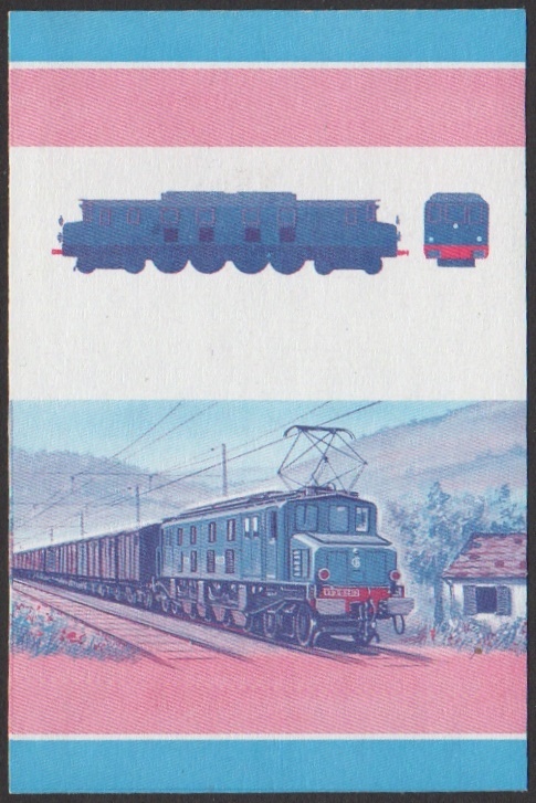 Nevis 2nd Series 10c 1927 P.O. Class 5500 2-Do-2 Locomotive Stamp Blue-Red Stage Color Proof