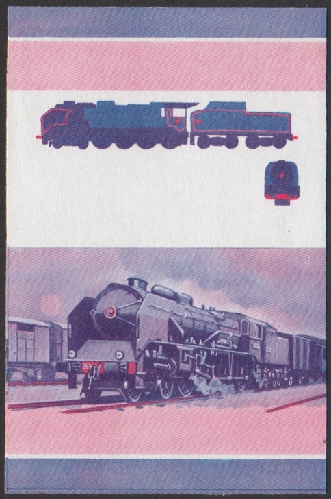 Nevis 2nd Series 60c 1940 S.N.C.F. Class 240P 4-8-0 Locomotive Stamp Blue-Red Stage Color Proof