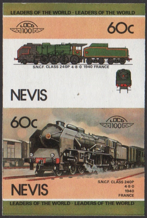 Nevis 2nd Series 60c 1940 S.N.C.F. Class 240P 4-8-0 locomotive Stamp Final Stage Color Proof