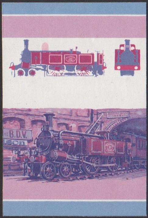 Nevis 3rd Series $2.00 1866 No. 23 Class A 4-4-0T Locomotive Stamp Blue-Red Stage Color Proof