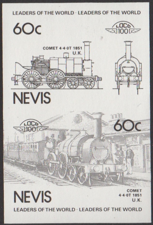 Nevis 3rd Series 60c 1851 Comet 4-4-0T Locomotive Stamp Black Stage Color Proof