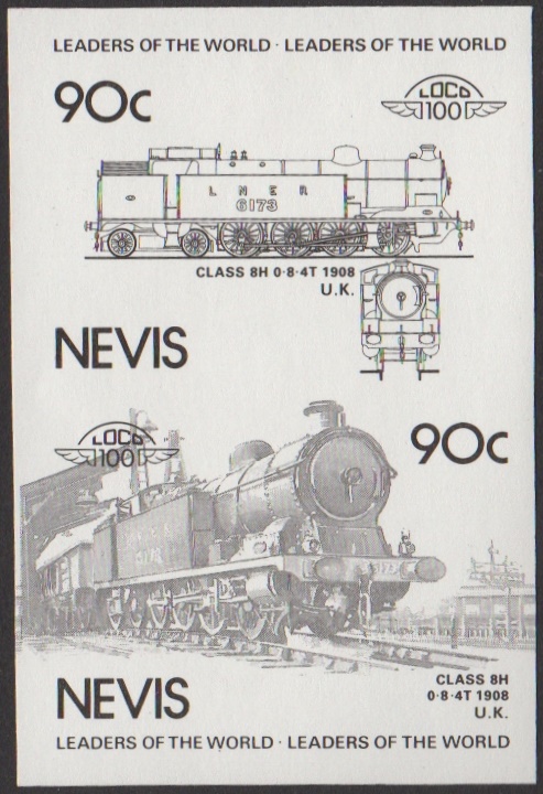 Nevis 3rd Series 90c 1908 Class 8H 0-8-4T Locomotive Stamp Black Stage Color Proof