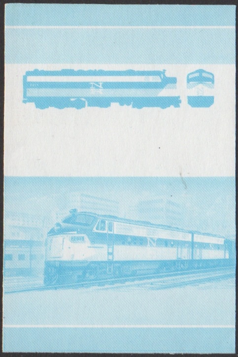 Nevis 5th Series $2.00 1955 N.Y. N.H. & H.R. Bo-A1A FL9 Locomotive Stamp Blue Stage Color Proof