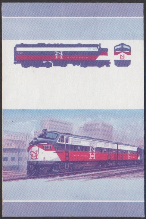 Nevis 5th Series $2.00 1955 N.Y. N.H. & H.R. Bo-A1A FL9 Locomotive Stamp Blue-Red Stage Color Proof