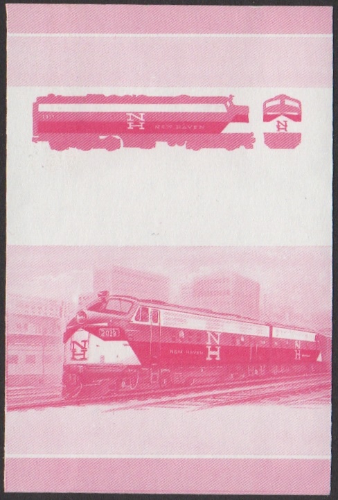 Nevis 5th Series $2.00 1955 N.Y. N.H. & H.R. Bo-A1A FL9 Locomotive Stamp Red Stage Color Proof