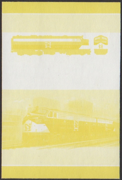 Nevis 5th Series $2.00 1955 N.Y. N.H. & H.R. Bo-A1A FL9 Locomotive Stamp Yellow Stage Color Proof