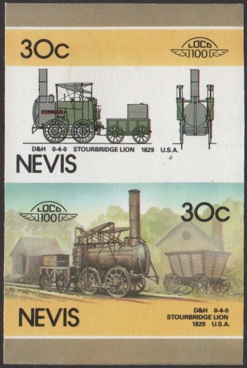 Nevis 5th Series 30c 1829 D&H 0-4-0 Stourbridge Lion Locomotive Stamp Final Stage Color Proof
