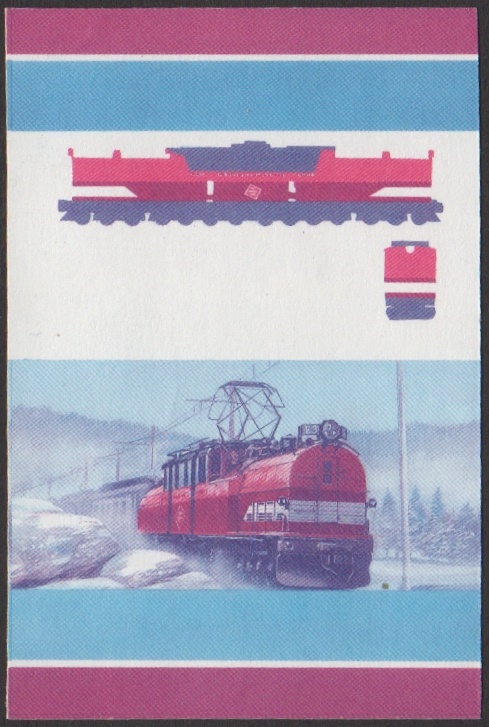 Nevis 5th Series 75c 1919 C. M. St. P & P 1-Bo+Do+Do+Bo-1 EP-2 Bi-polar Locomotive Stamp Blue-Red Stage Color Proof