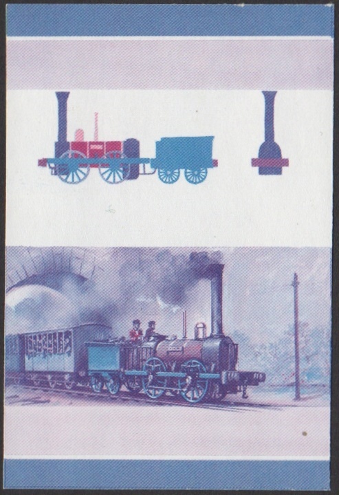 Nevis 6th Series $1.00 1836 C&St.L Dorchester 0-4-0 Locomotive Stamp Blue-Red Stage Color Proof