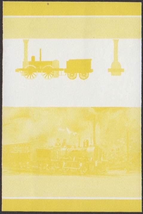 Nevis 6th Series $1.00 1836 C&St.L Dorchester 0-4-0 Locomotive Stamp Yellow Stage Color Proof