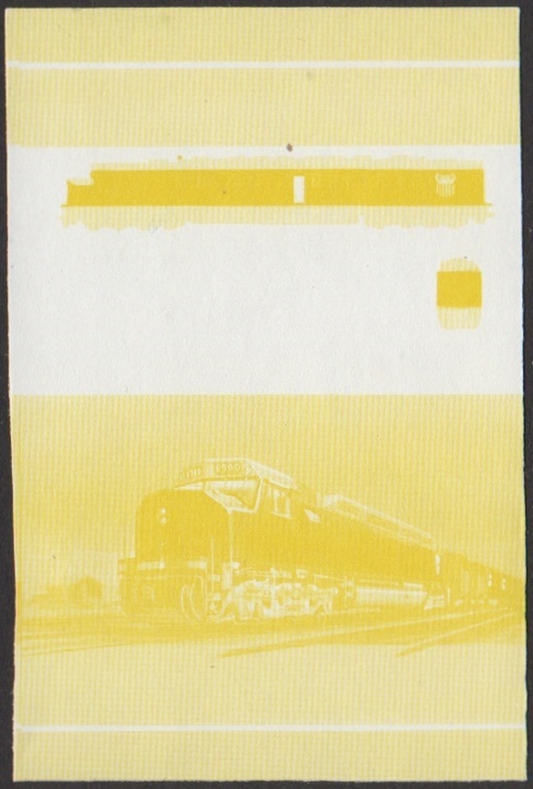 Nevis 6th Series $1.50 1969 U.P. 'Centennial' Class DD40AX Do-Do Locomotive Stamp Yellow Stage Color Proof