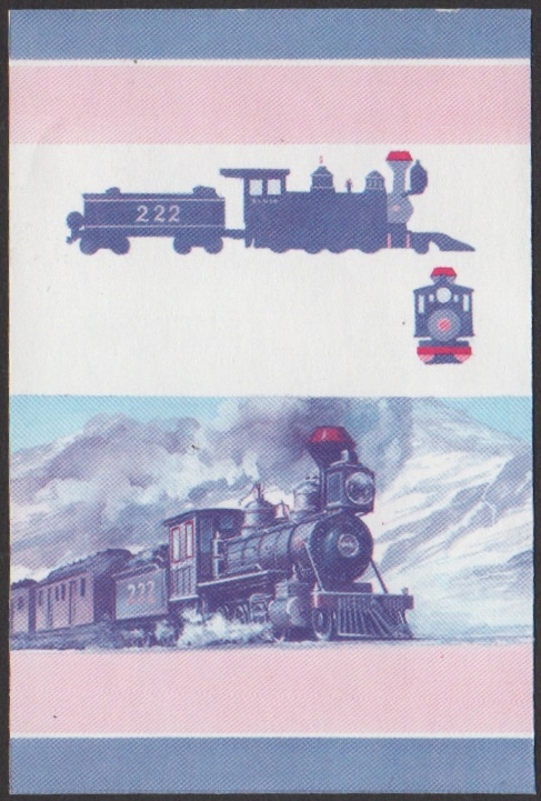 Nevis 6th Series $3.00 1882 D&RGR Class C-16 2-8-0 Locomotive Stamp Blue-Red Stage Color Proof