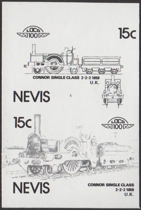 Nevis 6th Series 15c 1859 Connor Single Class 2-2-2 Locomotive Stamp Black Stage Color Proof