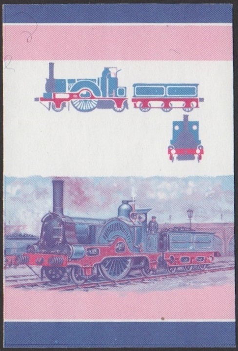 Nevis 6th Series 15c 1859 Connor Single Class 2-2-2 Locomotive Stamp Blue-Red Stage Color Proof