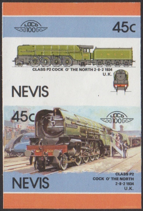 Nevis 6th Series 45c 1934 Class P2 Cock O' the North 2-8-2 Locomotive Stamp Final Stage Color Proof
